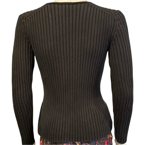 Old Navy Women’s Navy Ribbed Knit V-Neck Cotton Sweater Classic Long Sleeve - Picture 3 of 9